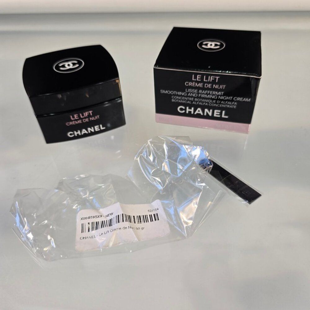 EMPTY Jar Chanel Le Lift Creme De Nuit 1.7 oz Black Glass Jar With Box & Spatula - Picture 3 of 5